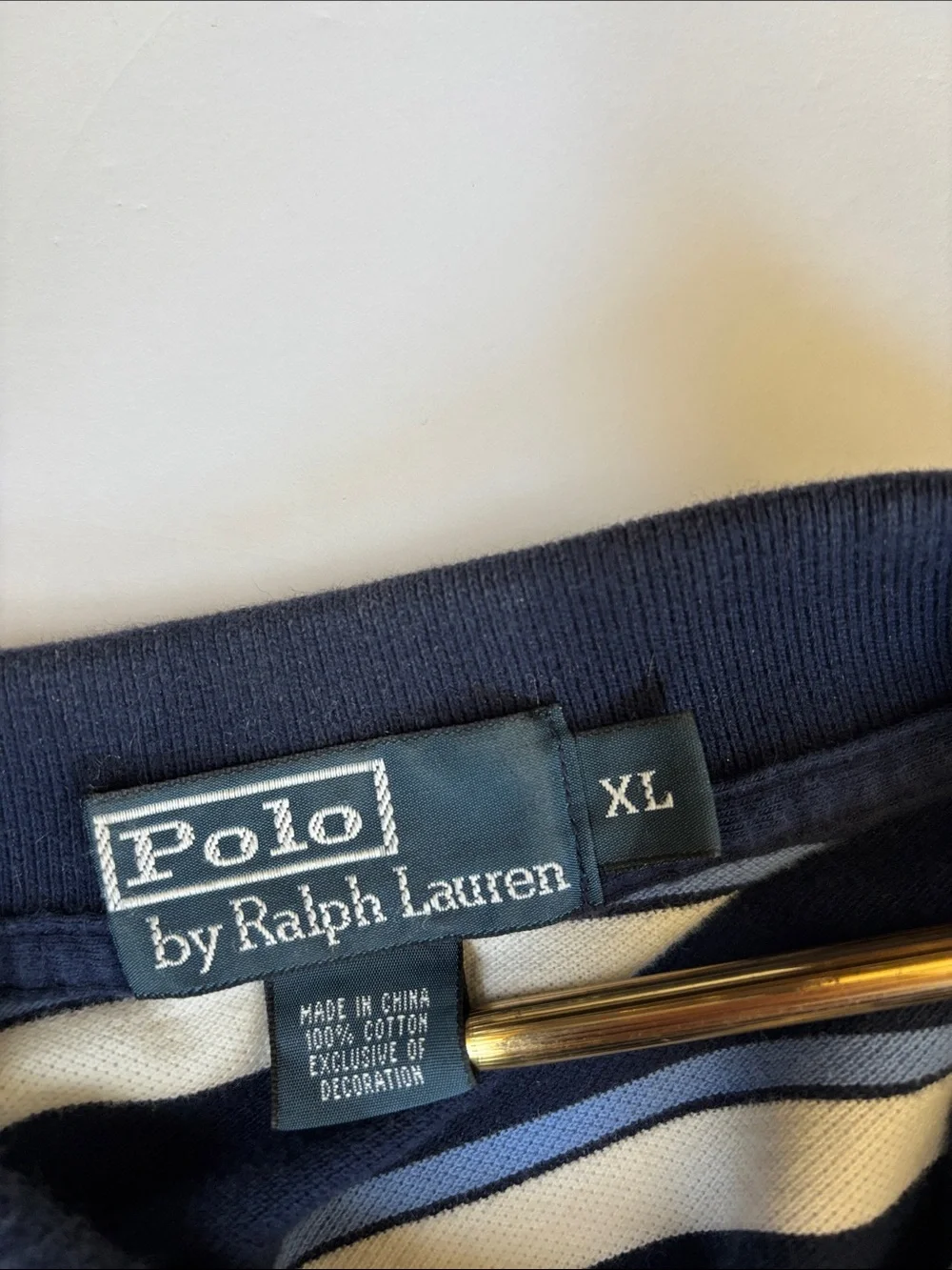 Vintage Polo Ralph Lauren Pique Blue Striped Short Sleeve Polo Shirt Mens‎ XL